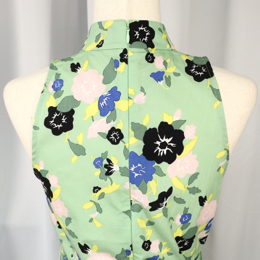 Pearl by Lela Rose Floral Cotton Halter Belted Dress XS Green Feminine Romantic - Picture 7 of 14